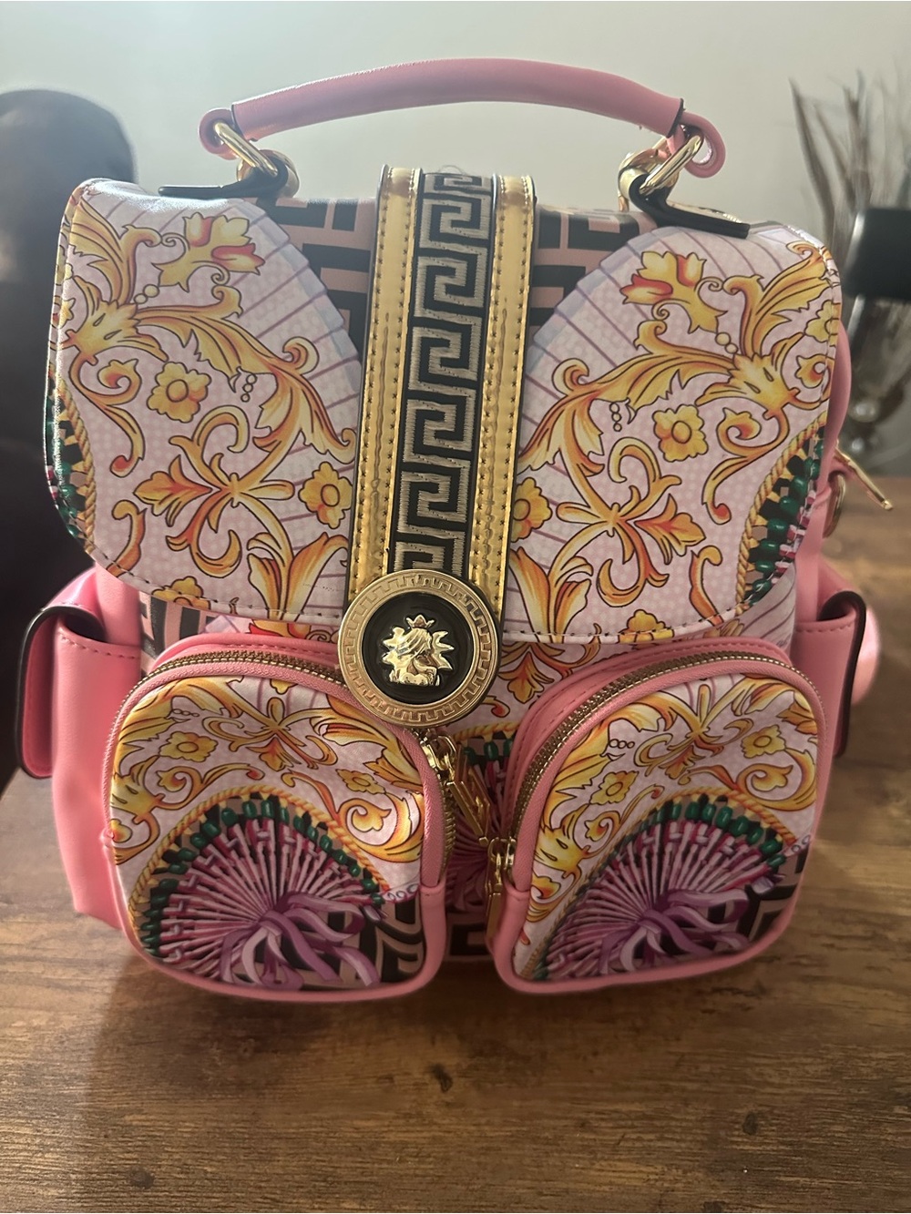 Pink Decorative Women's Backpack Handbag